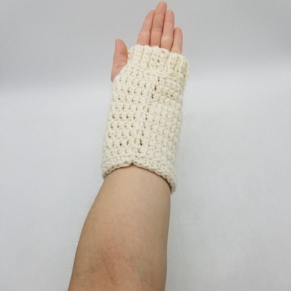 2 Pairs of Handmade Crochet Wrist Warmers, Grey and Ivory Winter Accessory - Picture 13 of 16